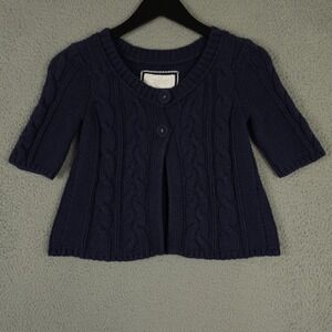 VTG American Eagle Sweater XS Blue Cable Knit Babydoll Crop Cardigan Y2K Angora